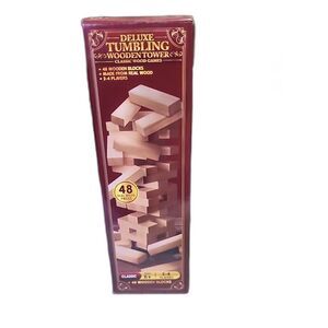 Deluxe Tumbling Wooden Tower 48 Wood Pieces Family Game Night School Work:NIB